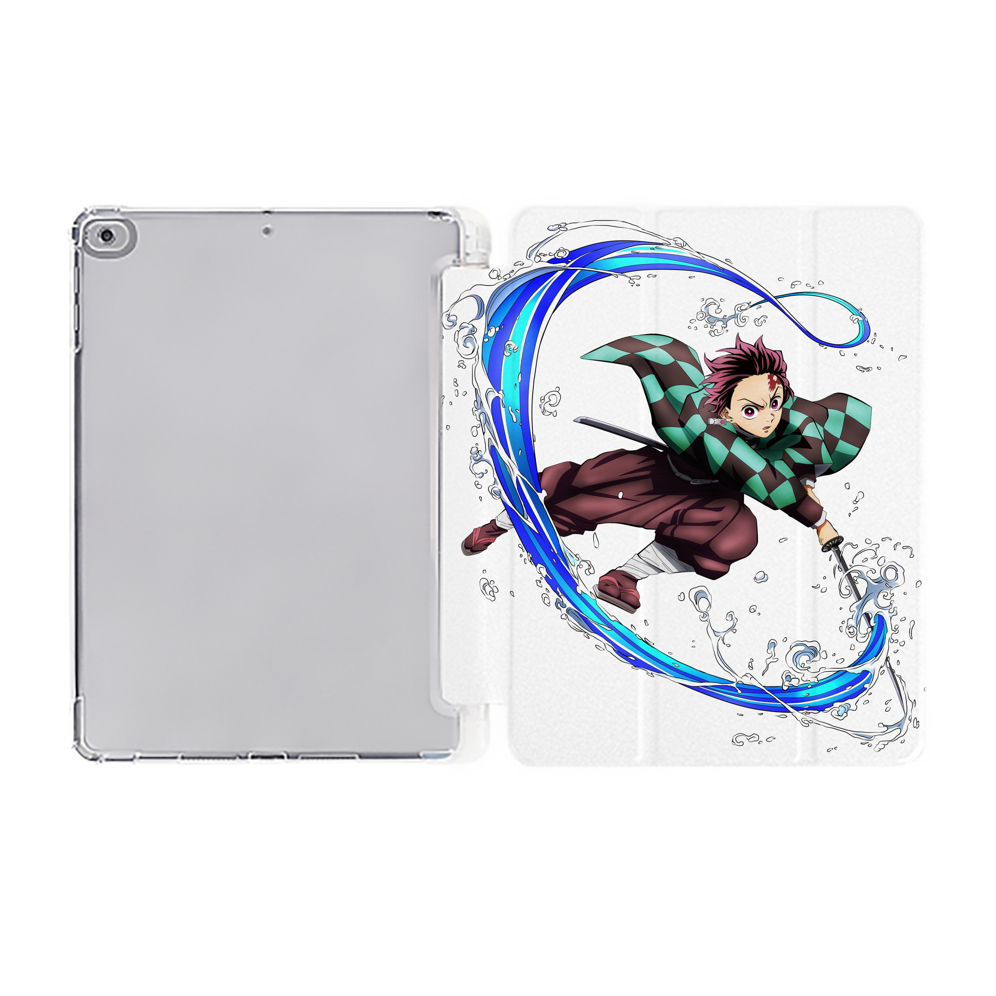 （画像用） 鬼滅の刃 竈門 炭治郎／かまど たんじろう Kamado Tanjirou IPad ケース ペン収納付き 三つ折りスタンド PUレザー×シリコン 対応機種9.5/10.5/10.9インチ